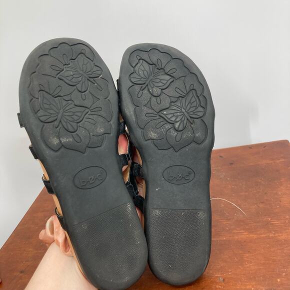 Born Leather Black Strappy Slip On Flat Sandals Casual Neutral Women’s 7 - Picture 7 of 7